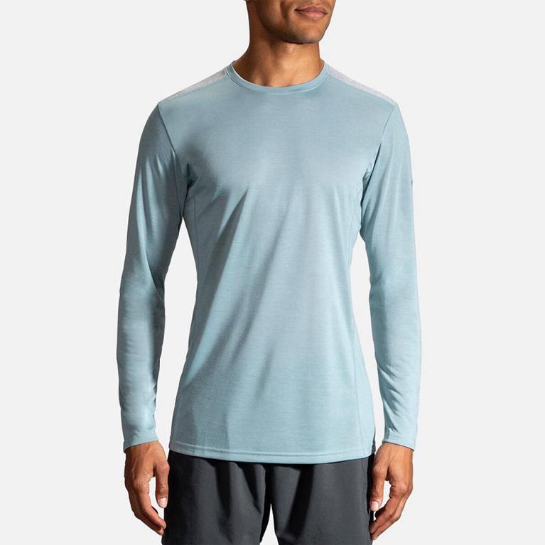 Brooks Distance Mens Long Sleeve Running Shirt - Blue - Indonesia (XMEY-72834)